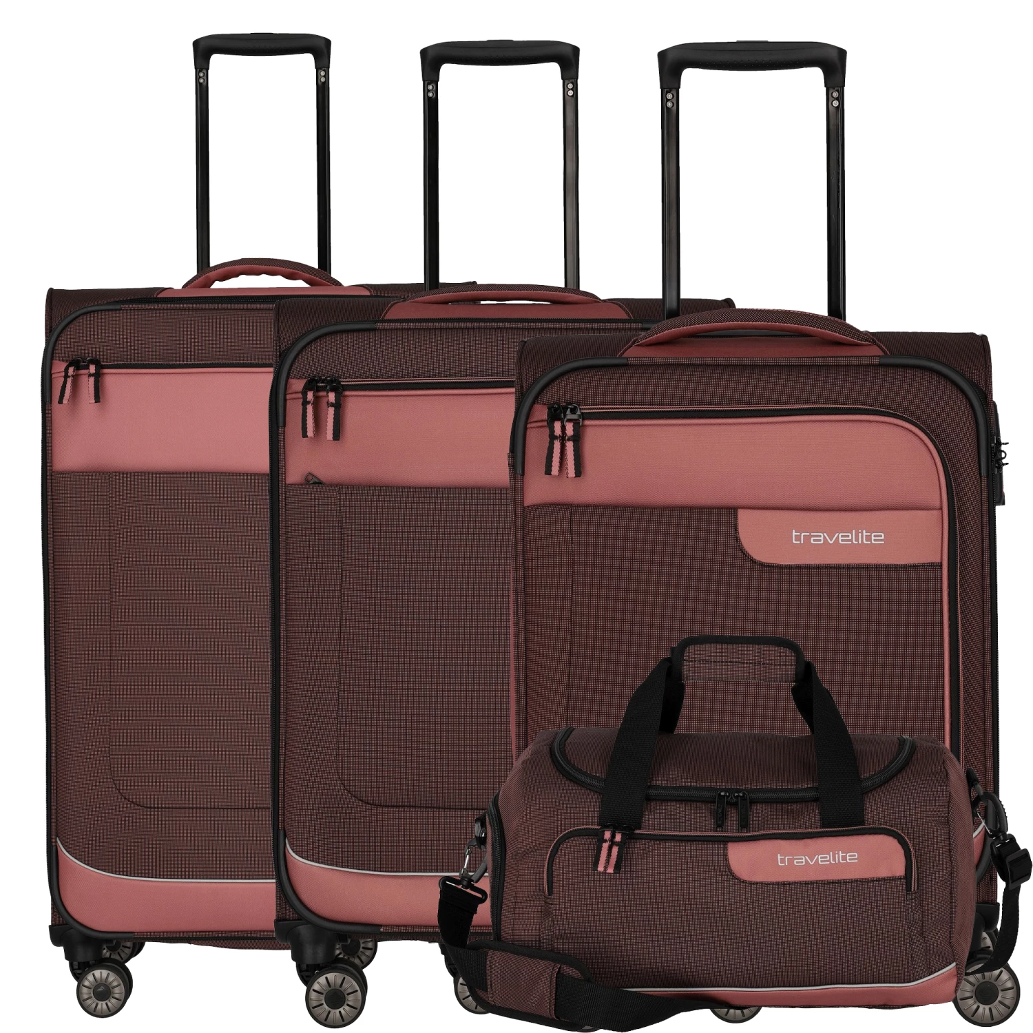 Travelite Viia 4-Rollen-Trolley Set 4tlg. S/M Erw./L Erw. + Reisetasche